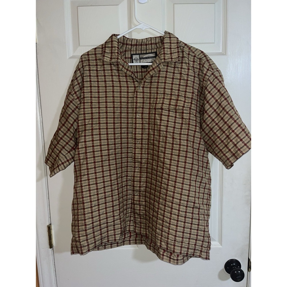 Prana Short Sleeve Button Up Men's L Tan Plaid , Western , Outdoor , Hiking